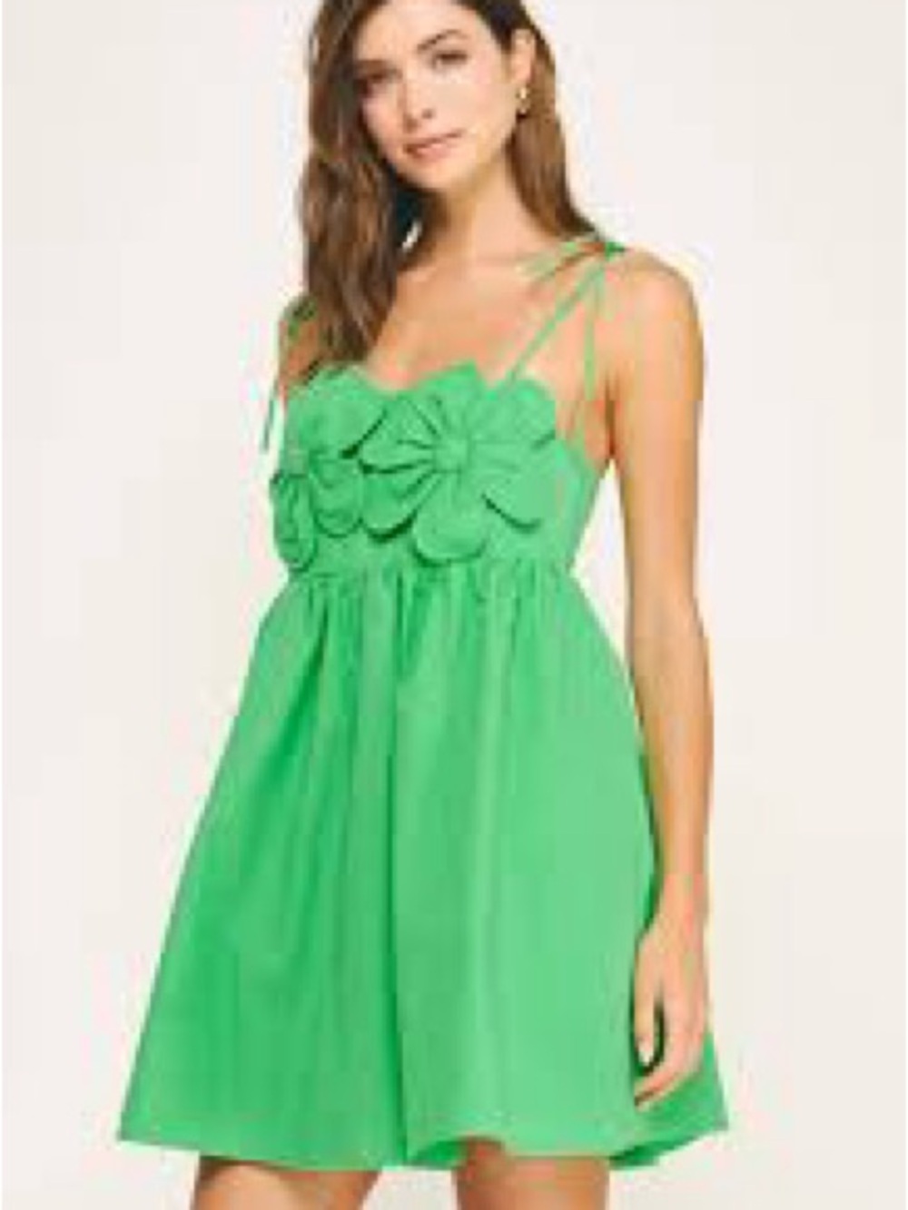 Green Floral Appliqué Mini Dress - Women